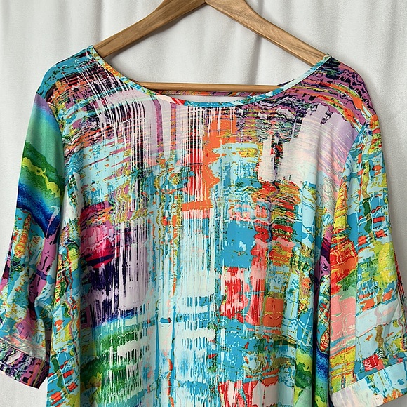 Renuar NWT Beautiful Multicolored Short Tie Sleeves Shirt Top **Size XXL**🌸🌸 - Picture 3 of 5